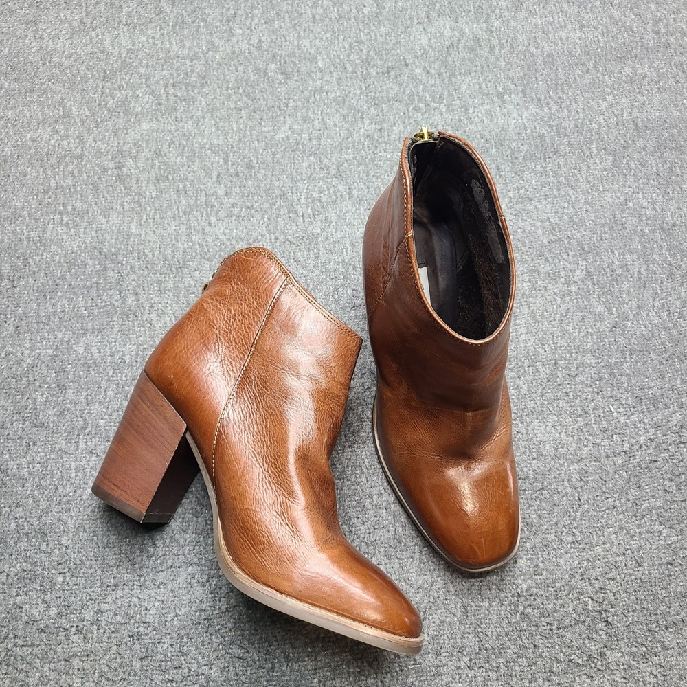Clarks Lora Lana Ankle Boots Women 7 Tan Leather Excellent Block Heel Zip Up - Picture 2 of 9